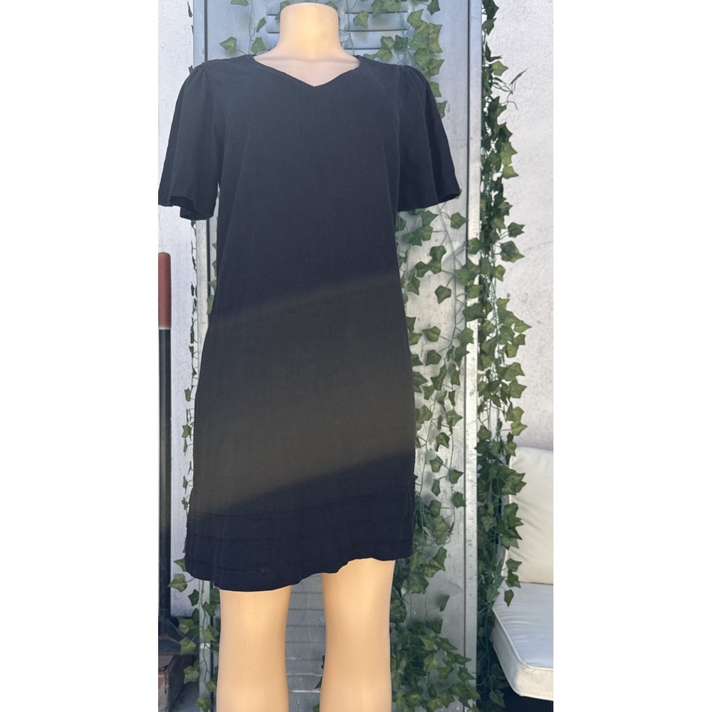 Nicole Miller Original Short Sleeve Shift Dress Tiered Hem Black Size Medium‎